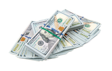 One hundred dollars banknotes isolated on white background