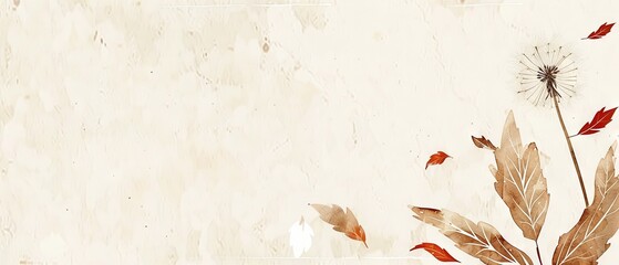   A watercolor painting of a dandelion and leaves on a beige background in a white rectangular frame is optimized as Watercolor Dandelion with Rectangle Frame on