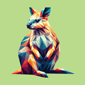 Low polygon of dasyure isolated on green background, vector illustration, animal theme