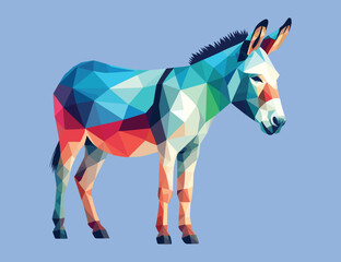 Obraz premium Low polygon of donkey isolated on light blue background, vector illustration, animal theme