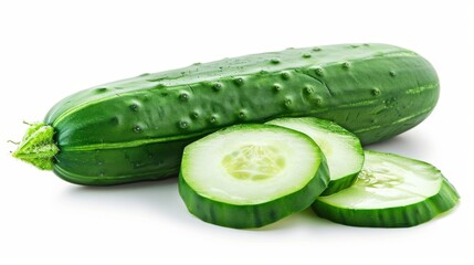 Freshly cut green cucumber isolated on a white background