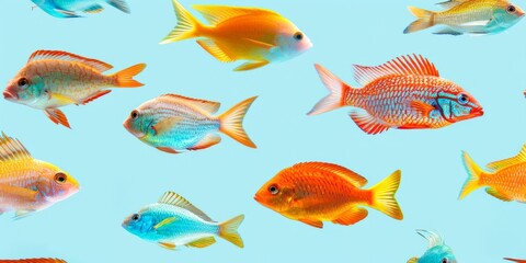 Colorful tropical fish swimming in clear blue water. Concept of exotic aquatic life, underwater beauty, marine biology. Copy space. Background