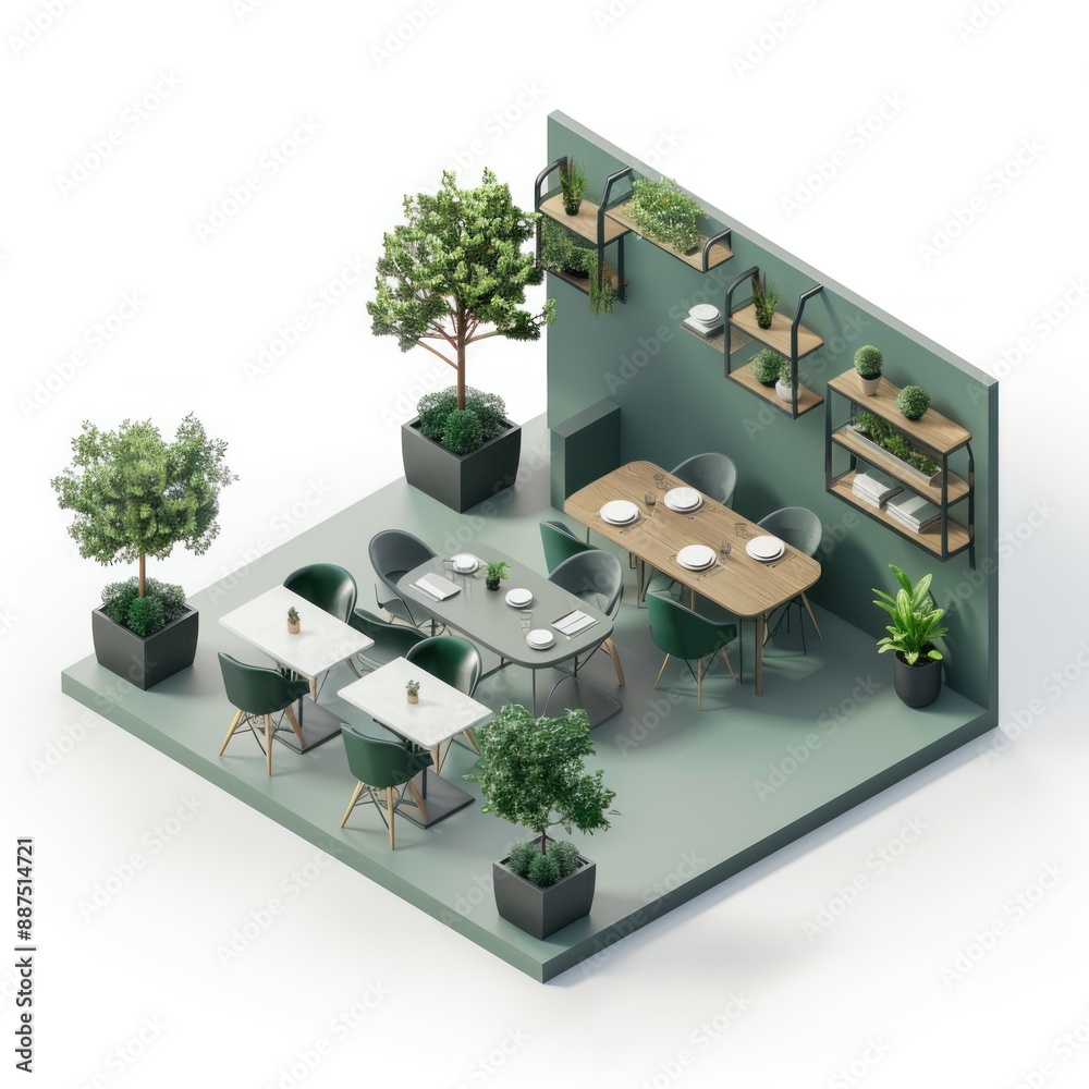 Wall mural 3D Render of a Stylish Dining Area in an Urban Loft, on isolated white background, Generative AI