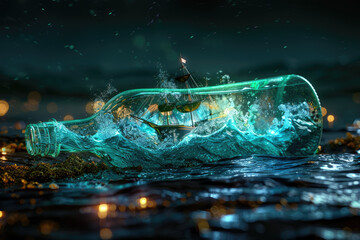 The sailboat in the bottle, the seawater surging