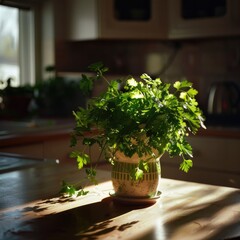 Fresh Parsley on Kitchen Table, A Burst of Green