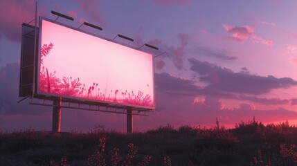 Mockup of an outdoor billboard against the evening sky 3D illustration