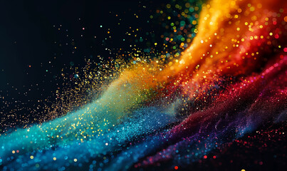 abstract multicolored particle wave on a dark background creating a dynamic and vibrant visual representation of motion and energy