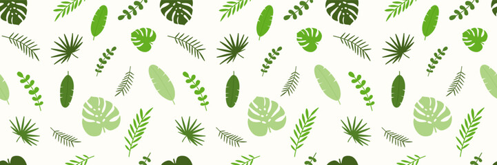 Summer background with tropical leaves. Seamless pattern. Vector illustration