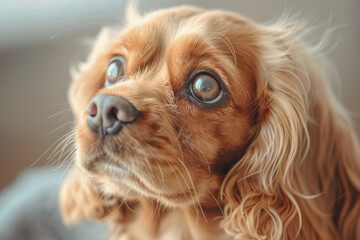 A close-up photo of a dog's head taken in the studio