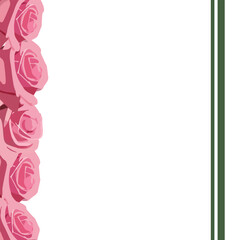 vertictal template with space for text with pink roses