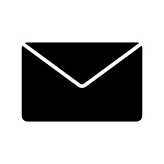An illustration showing a black icon of an envelope with a letter on a white background. Mail