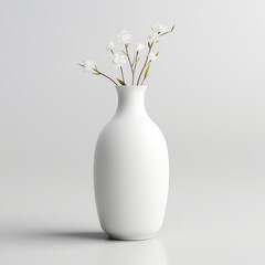 Modern Minimalist White Vase With Delicate Blossoms Against A Clean White Background
