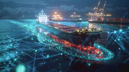 Automated cargo ships use AI technology to streamline global logistics. They connect the world through efficient supply chains, ensuring timely delivery of goods across borders via ocean shipping.