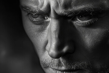 Obraz premium A man's cold facial expression on a black background