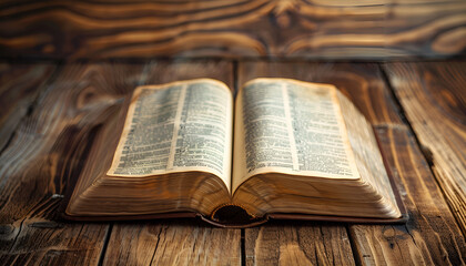 Obraz premium Open Bible on wooden table, closeup. Christian religious book