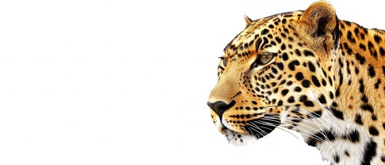 Obraz premium Close-up shot of a cheetah's face on a white background, out of focus