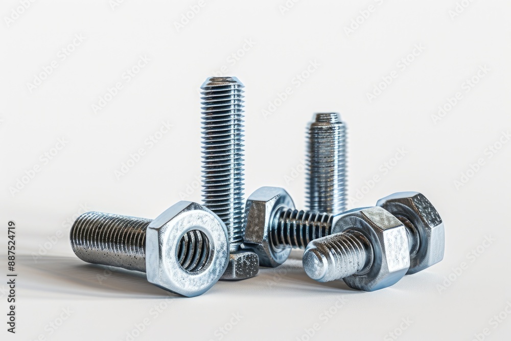 Poster a collection of nuts and bolts arranged on a clean white surface