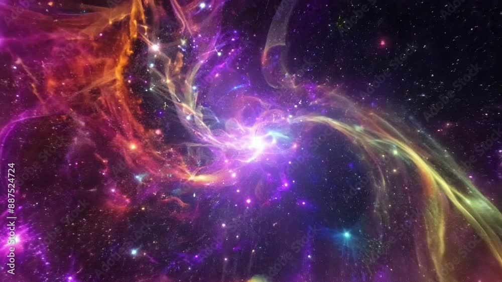 Poster a vibrant nebula with swirling, glowing gases fills the dark expanse of space. the nebula is compose