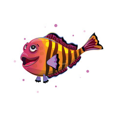 Character design of a happy fish smiling and looking up isolated on white background
