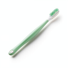 Green Toothbrush With Soft Bristles Isolated On A White Background