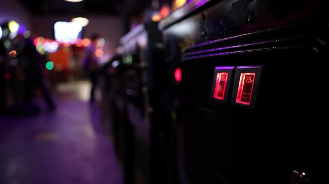 Busy arcade background with focus on pinball coin door 4k
