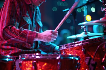 a man playing drums on stage at a concert