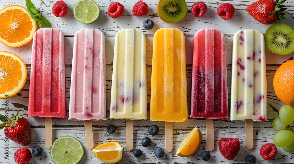 Sticker Assortment of Popsicles on White Background