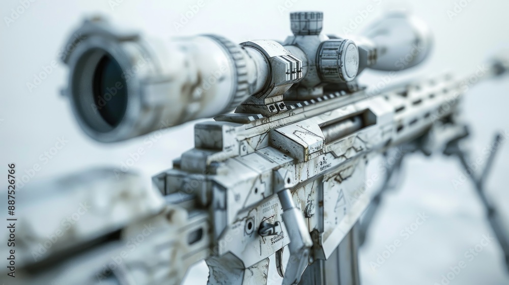 Aufkleber A close-up view of a rifle with a scope, suitable for use in articles or advertisements about hunting, outdoor activities, or military equipment
