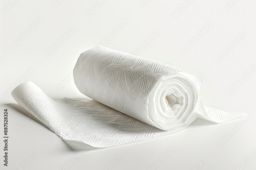 Poster a single roll of toilet paper sitting on a flat surface