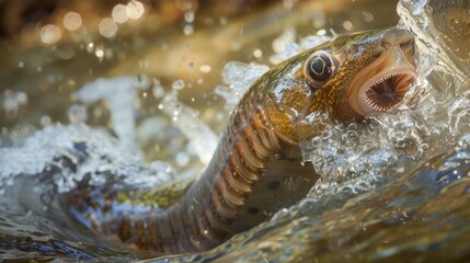 Fototapeta premium A fish is swimming in the water with its mouth open