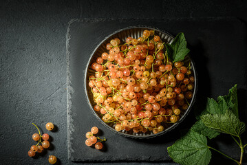 white currant on a black plate