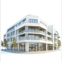 Obraz premium 3D Render of a Mixed-Use Development with Shops and Apartments, on isolated white background, Generative AI