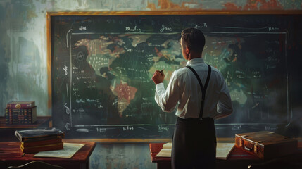 International Day of the Social Pedagogue. a male teacher teaches a lesson in a classroom for children