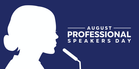 Professional Speakers Day. Human and mic. Suitable for cards, banners, posters, social media and more. Dark blue background.

