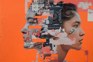 Abstract Collage of Human Face with Technology.