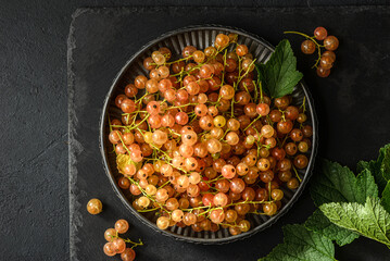 white currant on a black plate