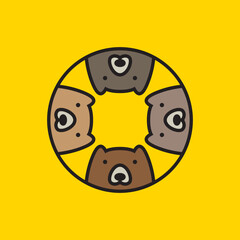 cute bear cubs group cartoon logo design vector