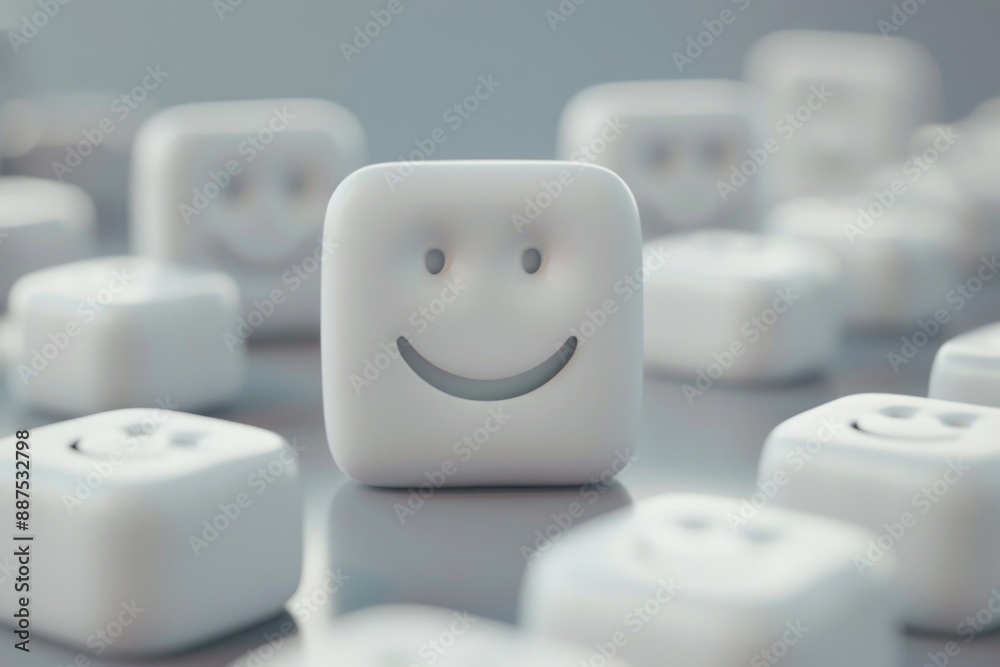 Poster a set of white dice with a smiling face, ideal for game night or as a unique gift