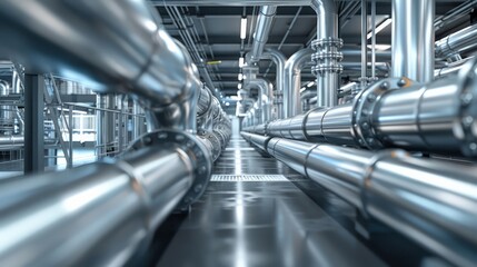 Fototapeta premium Abstract industry background.Stainless steel pipes in the factory. food or industrial production