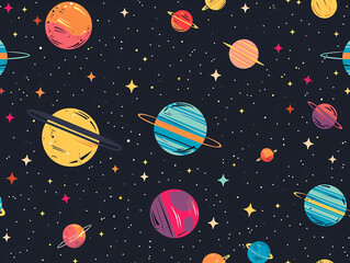 a colorful planets and stars