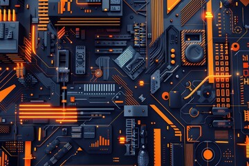 Abstract Technology Background with Orange and Black.