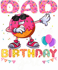 Naklejka premium A donut-shaped dad wearing sunglasses dances with the words 