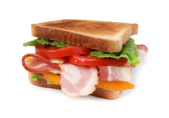 Tasty sandwich with bacon and tomato isolated on white