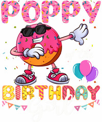 Naklejka premium A fun and colorful illustration of a donut wearing sunglasses and dabbing, celebrating a birthday. The text says 