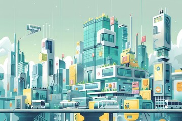 Fototapeta premium Futuristic Cityscape with Public Transport.