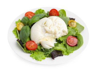 Delicious fresh burrata salad isolated on white