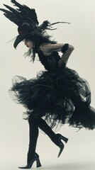 Fototapeta premium A woman in a black dress and black shoes
