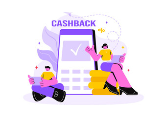 Cashback Vector Illustration with Financial Payment to Money Cashback Service for a Buyer on a Flat Cartoon Style Background