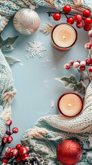 Festive Winter Wonderland Flatlay with Candles