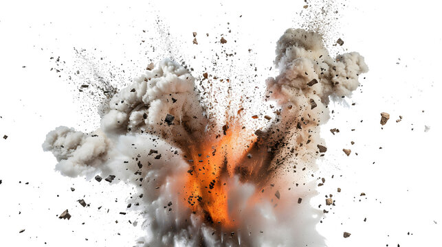 explosive effect, top view, white background